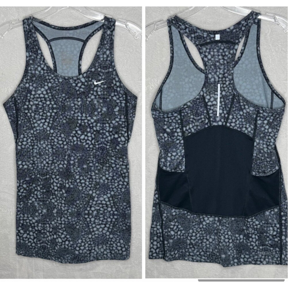 Nike Dri Fit Women's S Racerback Tank Top BLUE Geometric Pockets Cycling Gym